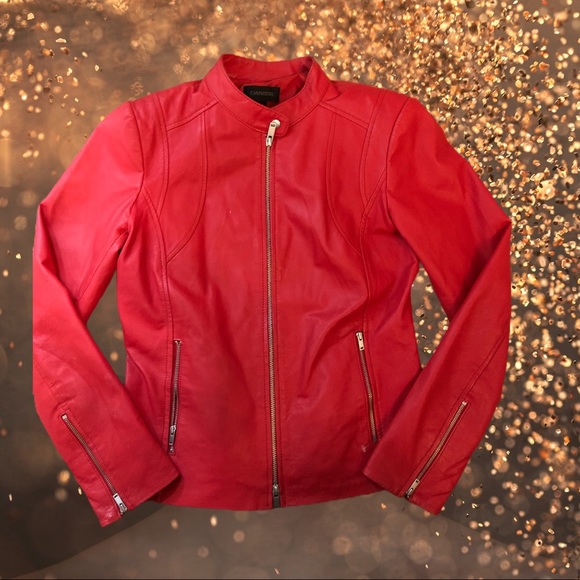 Red Leather Danier Moto Jacket - Picture 1 of 4